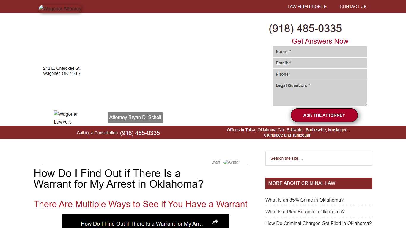 How Do I Find Out if There Is a Warrant for My Arrest in Oklahoma? - Wagoner Attorney - (918) 485-0335